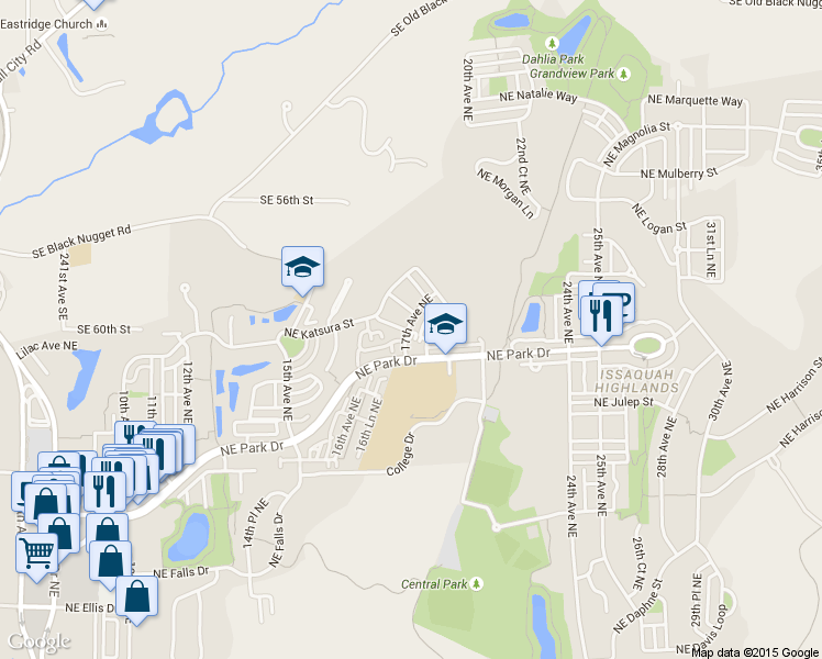map of restaurants, bars, coffee shops, grocery stores, and more near 1914 Northeast Killian Lane in Issaquah
