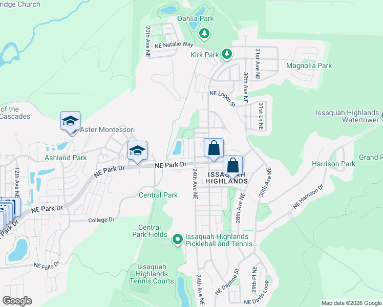 map of restaurants, bars, coffee shops, grocery stores, and more near 301 23rd Place Northeast in Issaquah