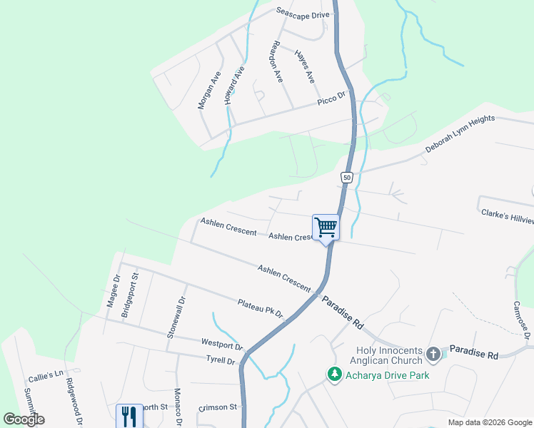 map of restaurants, bars, coffee shops, grocery stores, and more near 7 Madison Place in Paradise