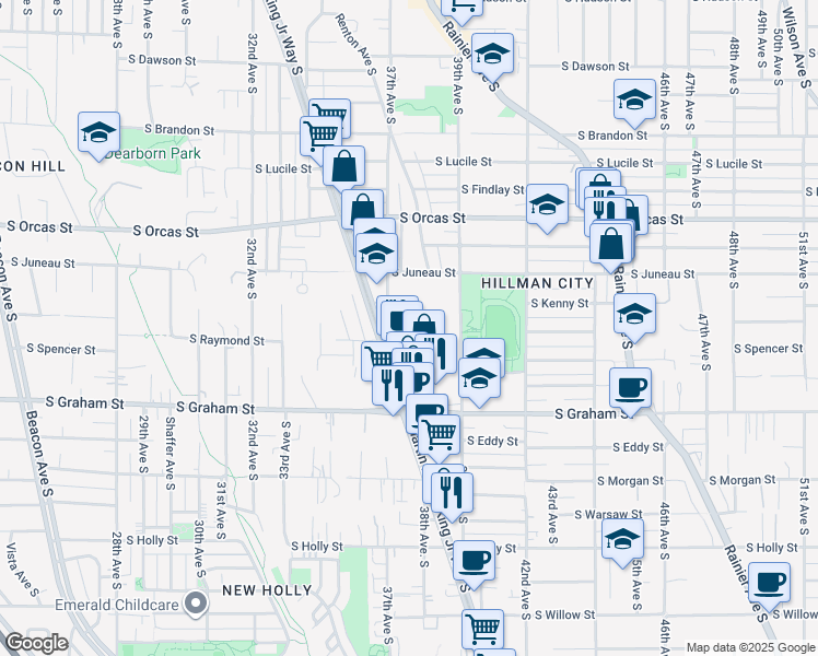 map of restaurants, bars, coffee shops, grocery stores, and more near in Seattle