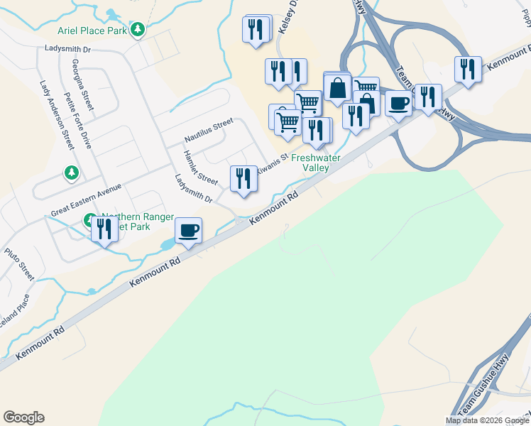 map of restaurants, bars, coffee shops, grocery stores, and more near 381 Kenmount Road in St. John's