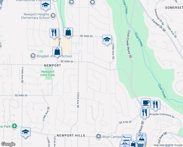 map of restaurants, bars, coffee shops, grocery stores, and more near 6115 126th Avenue Southeast in Bellevue