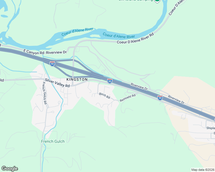 map of restaurants, bars, coffee shops, grocery stores, and more near 49 Adams Road in Shoshone County