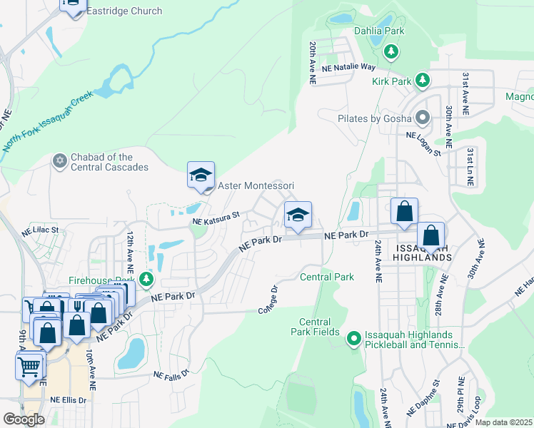 map of restaurants, bars, coffee shops, grocery stores, and more near 1914 Northeast Killian Lane in Issaquah