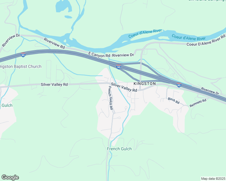 map of restaurants, bars, coffee shops, grocery stores, and more near 43 French Gulch Road in Shoshone County