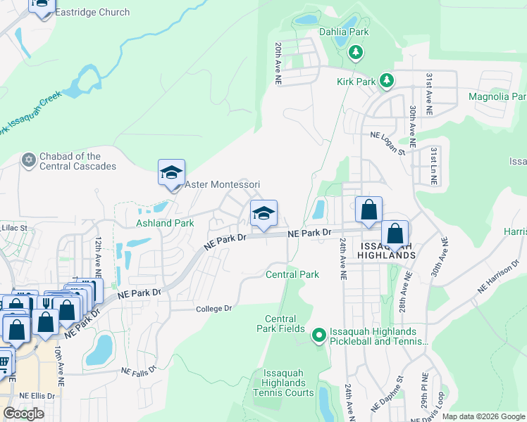 map of restaurants, bars, coffee shops, grocery stores, and more near 2002 18th Avenue Northeast in Issaquah