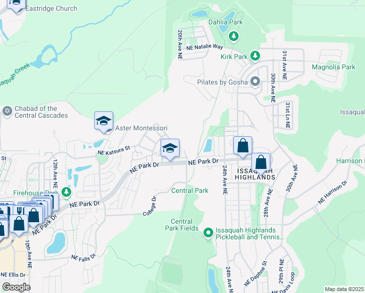 map of restaurants, bars, coffee shops, grocery stores, and more near 1926 Northeast Katsura Street in Issaquah