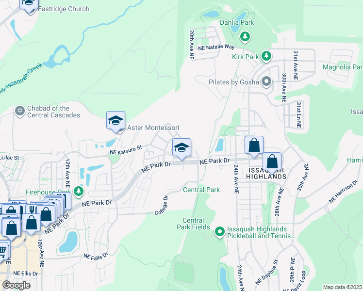 map of restaurants, bars, coffee shops, grocery stores, and more near 2002 18th Avenue Northeast in Issaquah