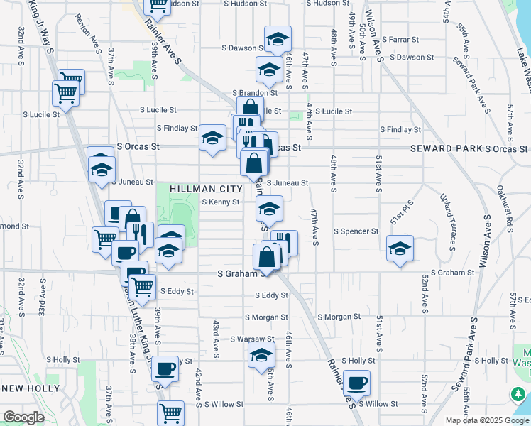 map of restaurants, bars, coffee shops, grocery stores, and more near in Seattle