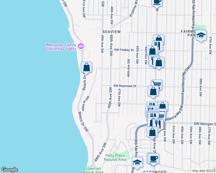 map of restaurants, bars, coffee shops, grocery stores, and more near 6001 48th Avenue Southwest in Seattle