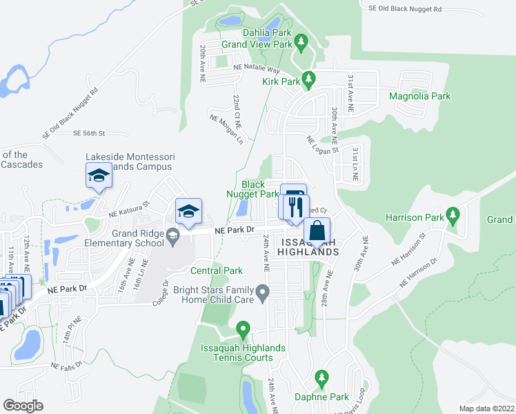 map of restaurants, bars, coffee shops, grocery stores, and more near 301 23rd Place Northeast in Issaquah