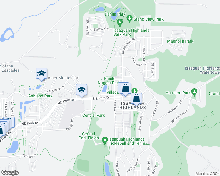 map of restaurants, bars, coffee shops, grocery stores, and more near 301 23rd Place Northeast in Issaquah