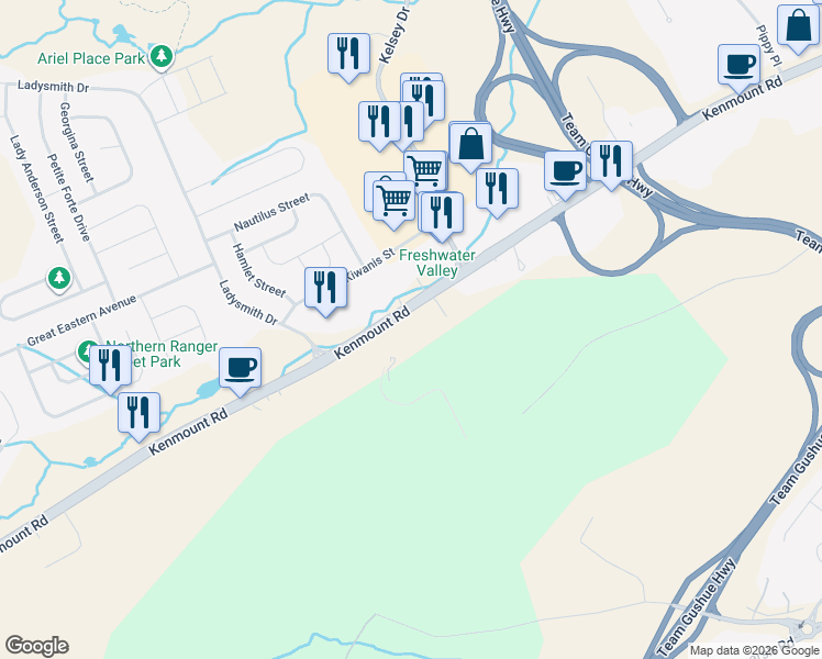 map of restaurants, bars, coffee shops, grocery stores, and more near 381 Kenmount Road in St. John's
