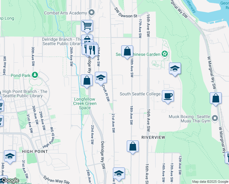 map of restaurants, bars, coffee shops, grocery stores, and more near 5954 21st Avenue Southwest in Seattle