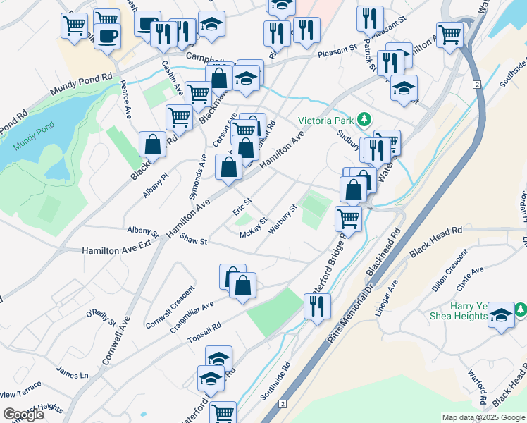 map of restaurants, bars, coffee shops, grocery stores, and more near 16 Richmond Street in St. John's
