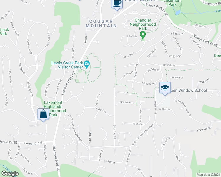 map of restaurants, bars, coffee shops, grocery stores, and more near 6133 164th Avenue Southeast in Bellevue