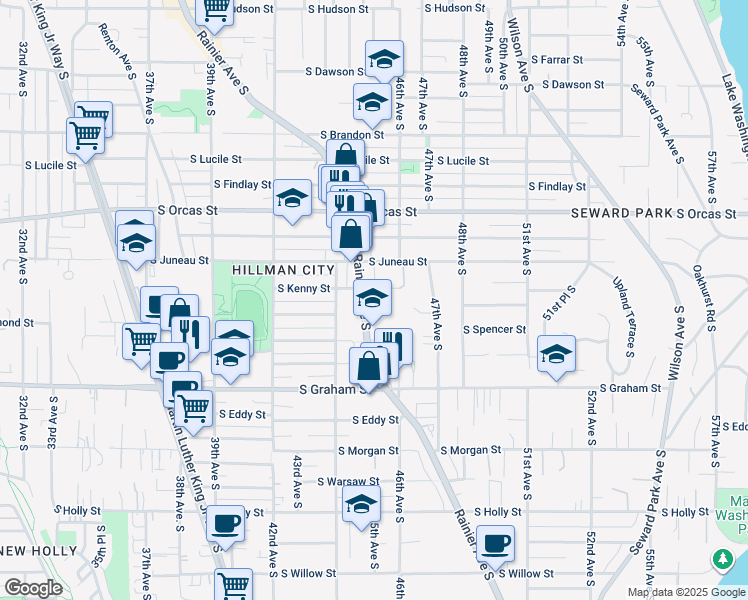 map of restaurants, bars, coffee shops, grocery stores, and more near 5968 Rainier Avenue South in Seattle