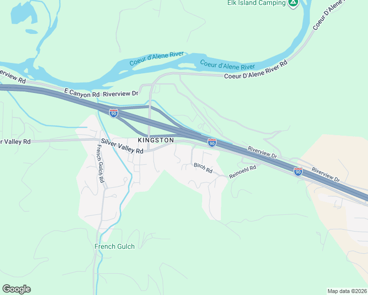 map of restaurants, bars, coffee shops, grocery stores, and more near 12 Birch Road in Shoshone County