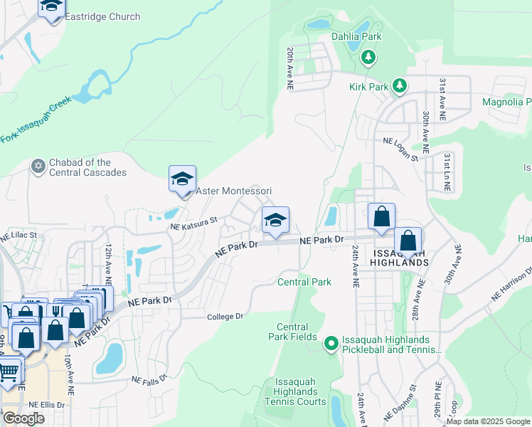 map of restaurants, bars, coffee shops, grocery stores, and more near 2002 18th Avenue Northeast in Issaquah