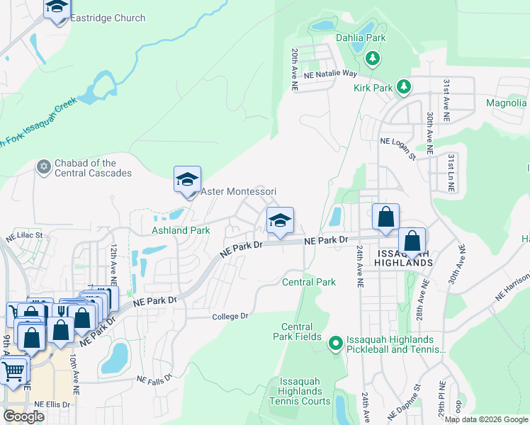 map of restaurants, bars, coffee shops, grocery stores, and more near 1996 17th Avenue Northeast in Issaquah