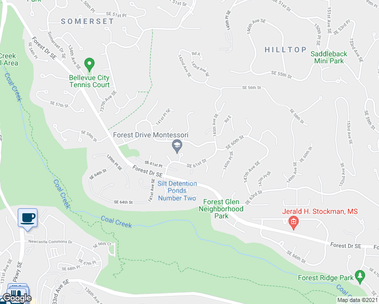 map of restaurants, bars, coffee shops, grocery stores, and more near 6008 142nd Court Southeast in Bellevue