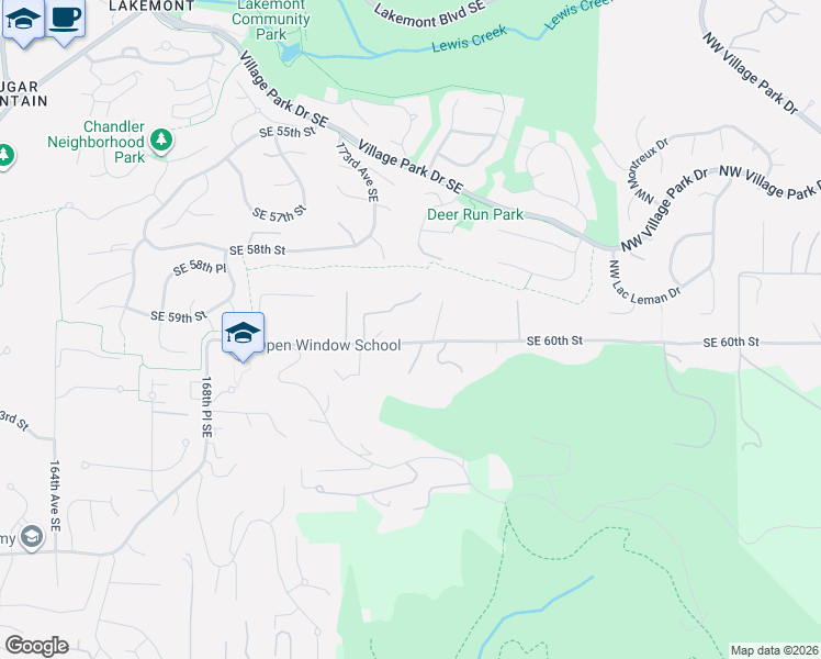 map of restaurants, bars, coffee shops, grocery stores, and more near 17426 Southeast 60th Street in Bellevue