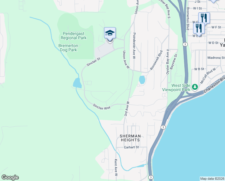 map of restaurants, bars, coffee shops, grocery stores, and more near 5098 Granger Street in Bremerton