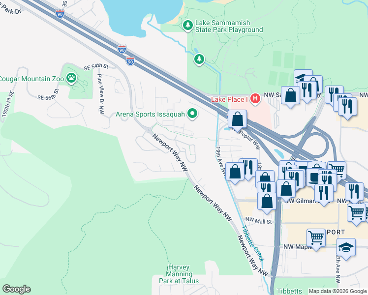 map of restaurants, bars, coffee shops, grocery stores, and more near 2010 Newport Way Northwest in Issaquah