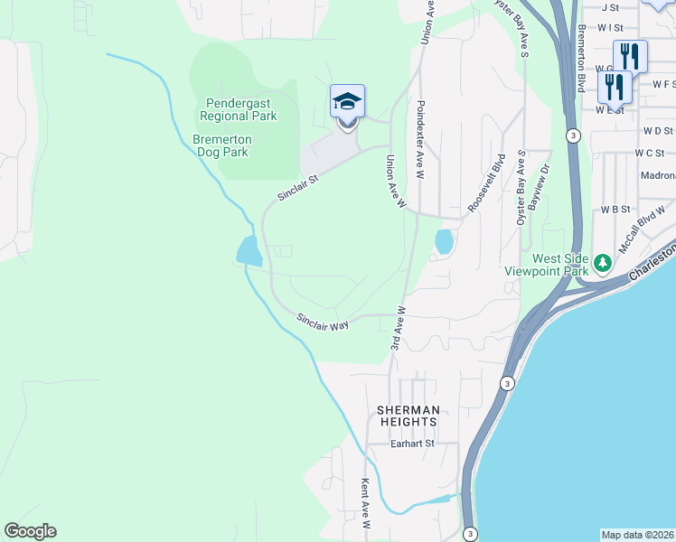 map of restaurants, bars, coffee shops, grocery stores, and more near 5098 Granger Street in Bremerton