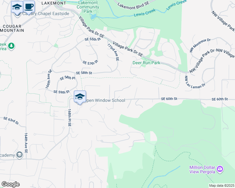 map of restaurants, bars, coffee shops, grocery stores, and more near 17316 Southeast 60th Street in Bellevue