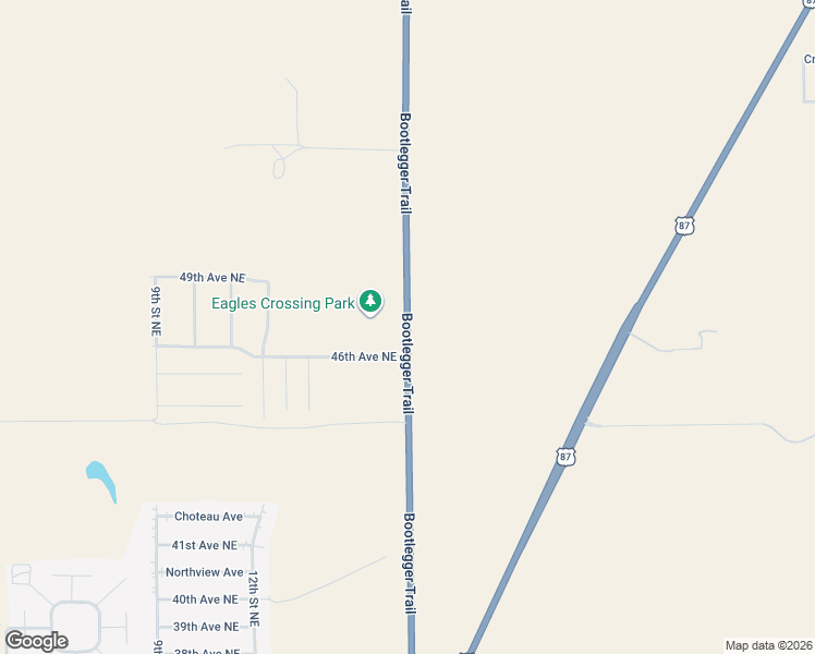 map of restaurants, bars, coffee shops, grocery stores, and more near Bootlegger Trail in Great Falls