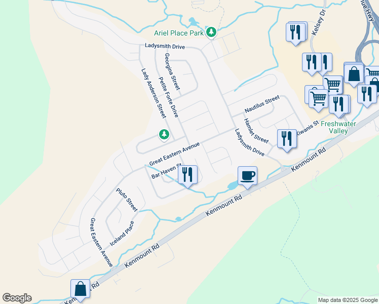 map of restaurants, bars, coffee shops, grocery stores, and more near 47 Great Eastern Avenue in St. John's