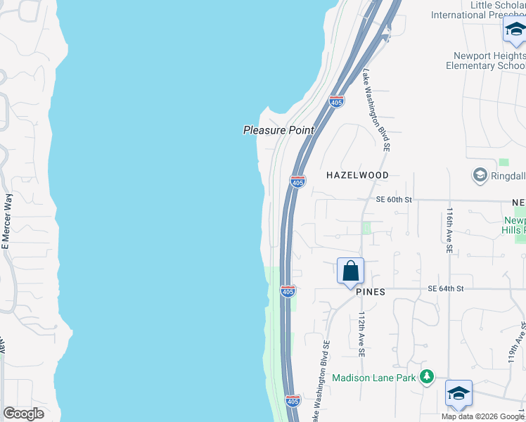 map of restaurants, bars, coffee shops, grocery stores, and more near 6019 Hazelwood Lane Southeast in Bellevue