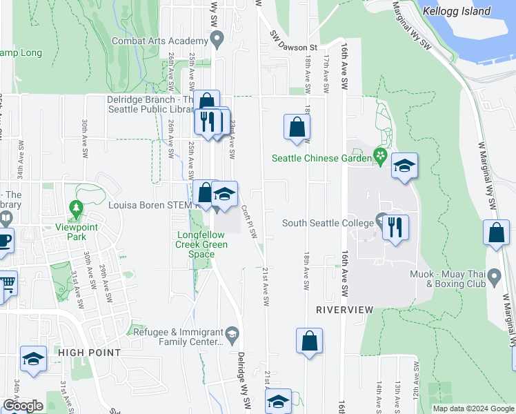 map of restaurants, bars, coffee shops, grocery stores, and more near 5935 21st Avenue Southwest in Seattle