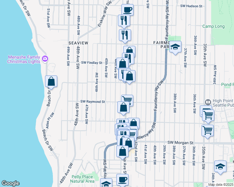 map of restaurants, bars, coffee shops, grocery stores, and more near 5910 44th Avenue Southwest in Seattle