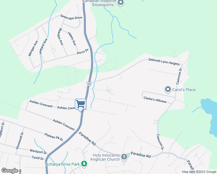 map of restaurants, bars, coffee shops, grocery stores, and more near 21 Quiltys Road in Paradise