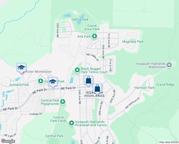 map of restaurants, bars, coffee shops, grocery stores, and more near 2532 Larch Mount Drive Northeast in Issaquah