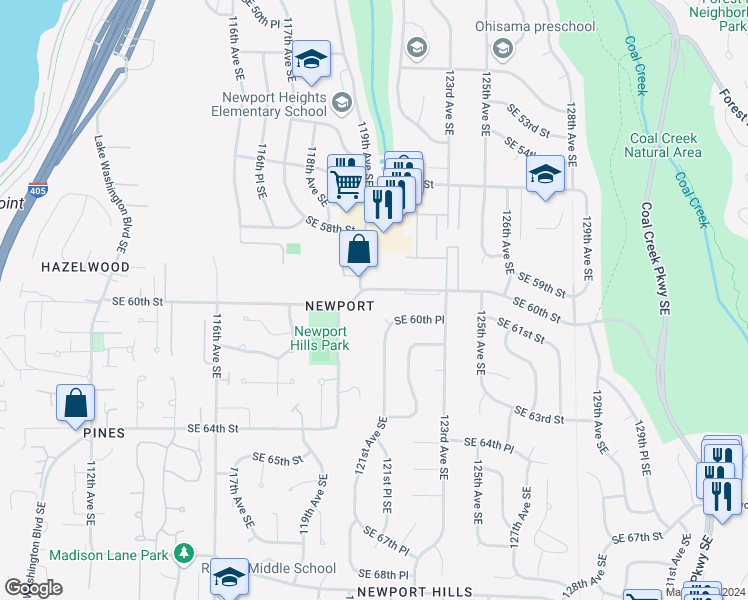 map of restaurants, bars, coffee shops, grocery stores, and more near in Bellevue