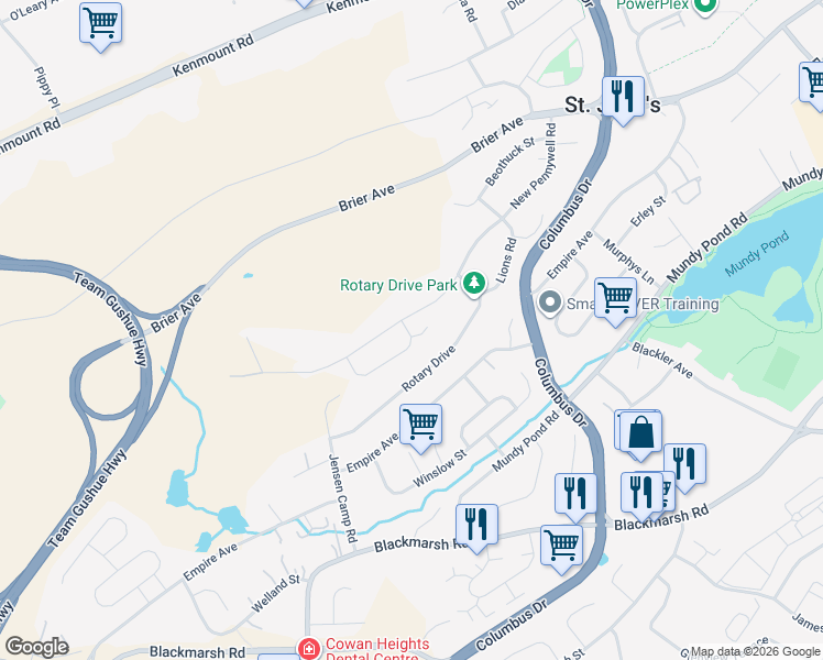 map of restaurants, bars, coffee shops, grocery stores, and more near 204 New Pennywell Road in St. John's