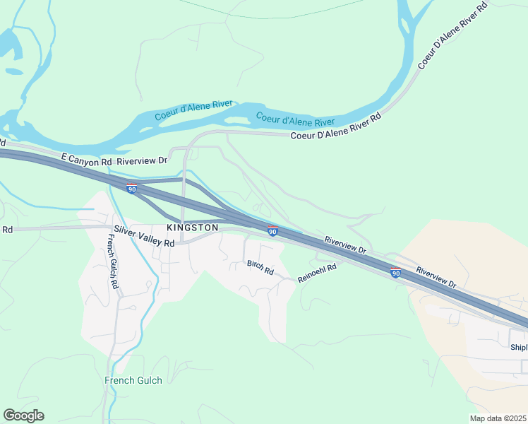 map of restaurants, bars, coffee shops, grocery stores, and more near 116 Cattail Lane in Shoshone County