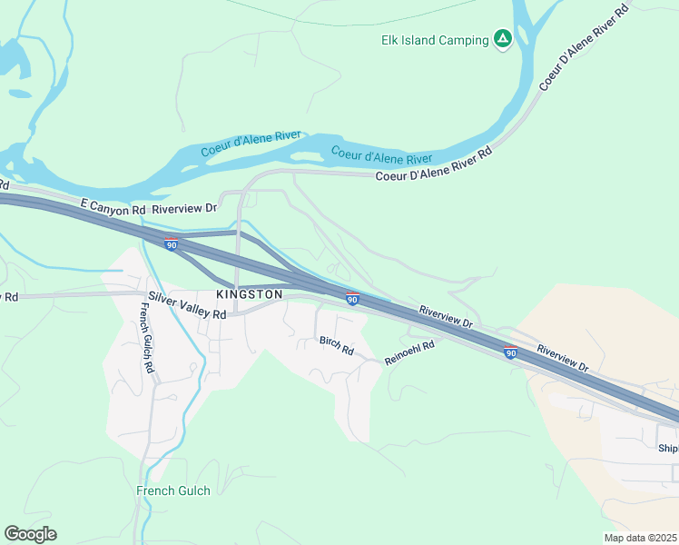 map of restaurants, bars, coffee shops, grocery stores, and more near 116 Cattail Lane in Shoshone County