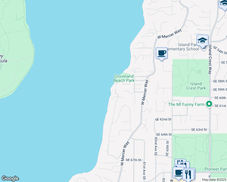 map of restaurants, bars, coffee shops, grocery stores, and more near 5911 77th Avenue Southeast in Mercer Island