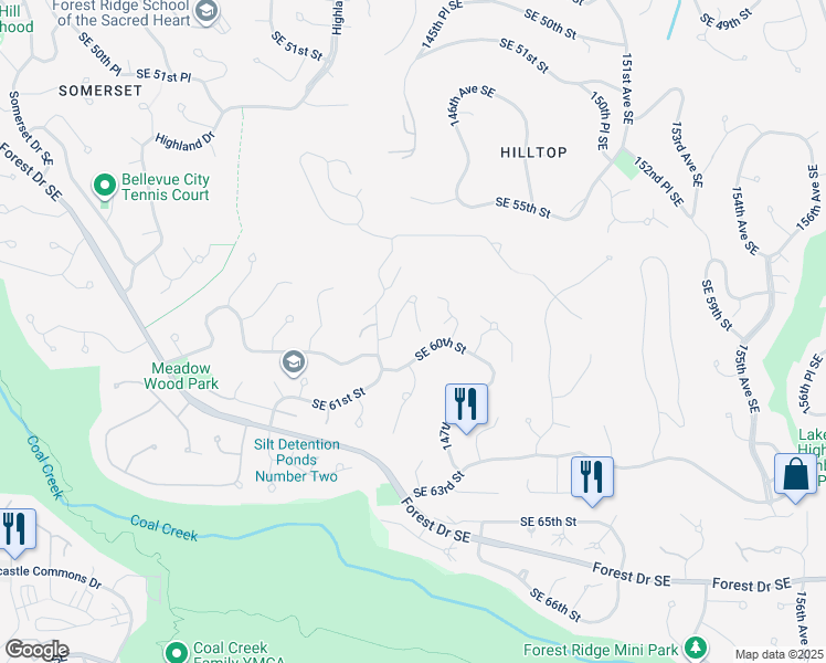 map of restaurants, bars, coffee shops, grocery stores, and more near 5839 145th Place Southeast in Bellevue