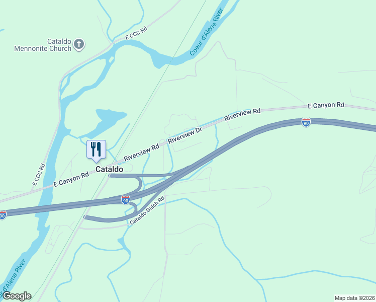 map of restaurants, bars, coffee shops, grocery stores, and more near 86 Reed Road in Cataldo