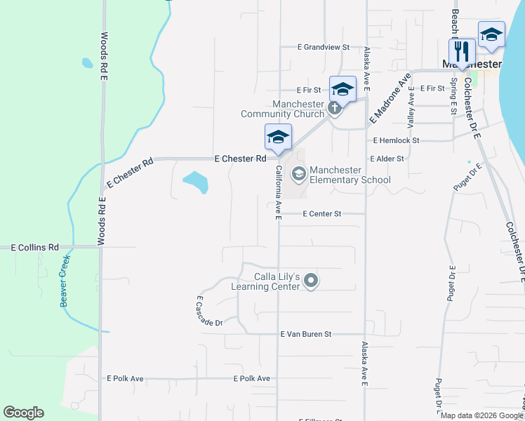 map of restaurants, bars, coffee shops, grocery stores, and more near 7173 East Stanley Lane in Port Orchard