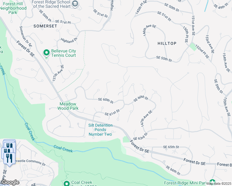 map of restaurants, bars, coffee shops, grocery stores, and more near 5819 145th Avenue Southeast in Bellevue