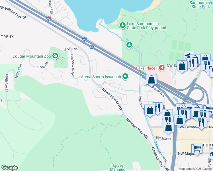 map of restaurants, bars, coffee shops, grocery stores, and more near 2278 Newport Way Northwest in Issaquah