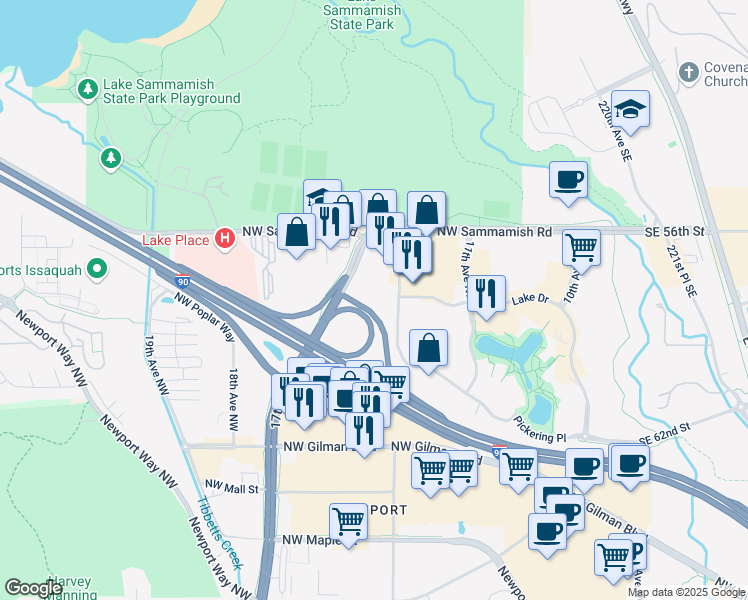 map of restaurants, bars, coffee shops, grocery stores, and more near 1775 12th Avenue Northwest in Issaquah