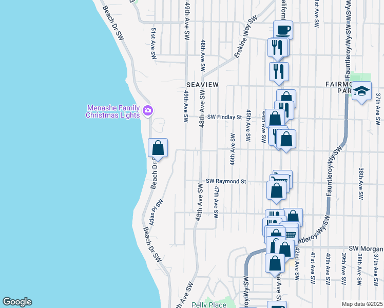map of restaurants, bars, coffee shops, grocery stores, and more near 4803 Southwest Juneau Street in Seattle