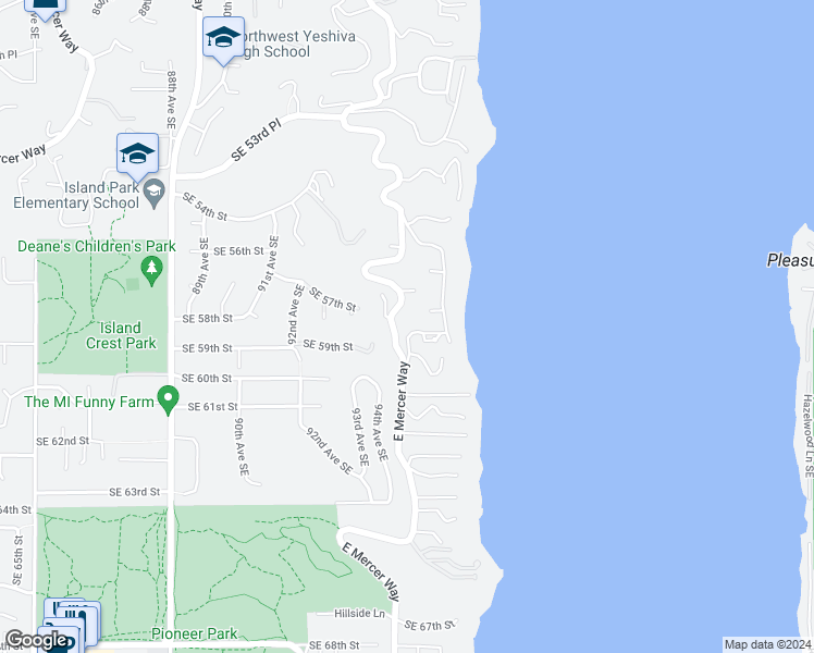 map of restaurants, bars, coffee shops, grocery stores, and more near 5808 East Mercer Way in Mercer Island